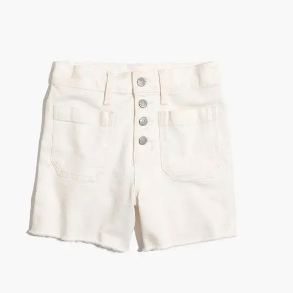 Madewell White High-Rise Button-Fly Patch Pocket Denim Shorts Size 25